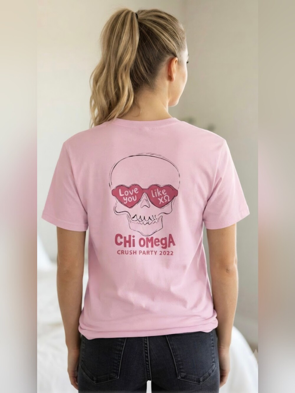 Chi Omega Sorority Crush Party 2022 Pink Shirt Large.